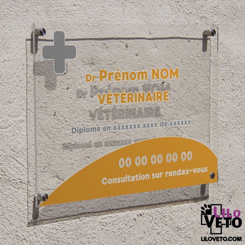 Plaque professionnelle transparente Dr Vétérinaire Orange (Rond)