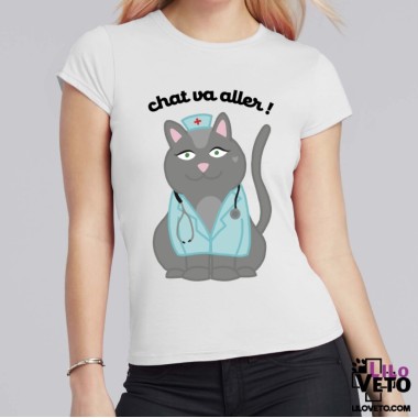 T-SHIRT BLANC CHAT VA ALLER